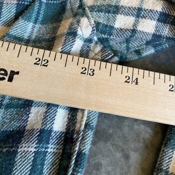 Woolrich Plaid Flannel Button Up Shirt Mens Large Long 6280 Blue Green Mallard - Picture 10 of 11